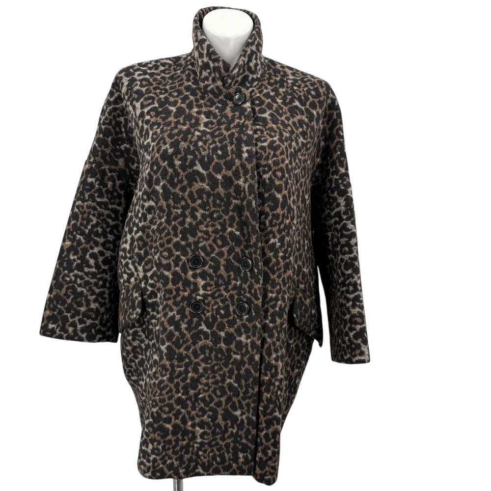 COACH Leopard Print Double Breasted Wool Blend Coat Women's XL - Picture 1 of 12